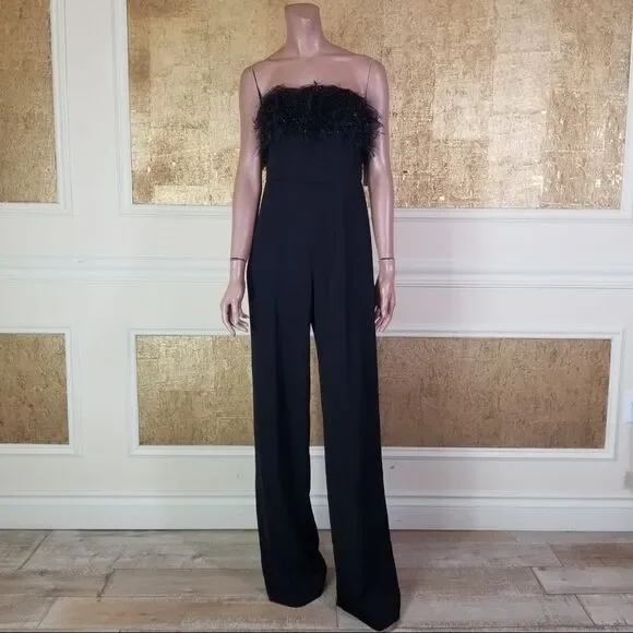 NEW JAYGODFEY Elaina black strapless feathers jumpsuit 4